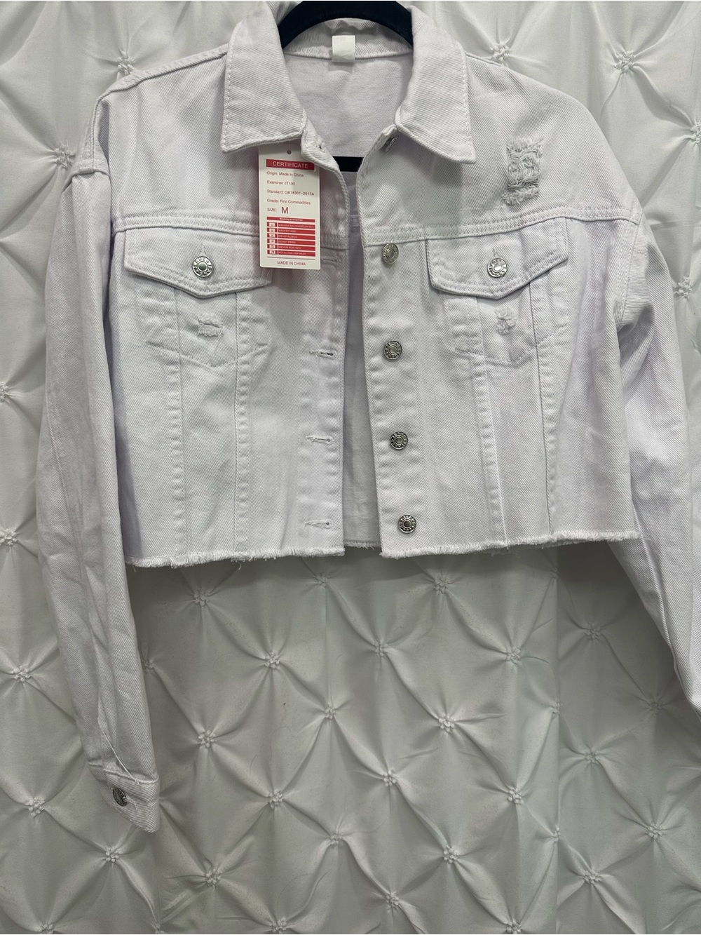 Cropped White Denim Jacket - Silver Buttons
